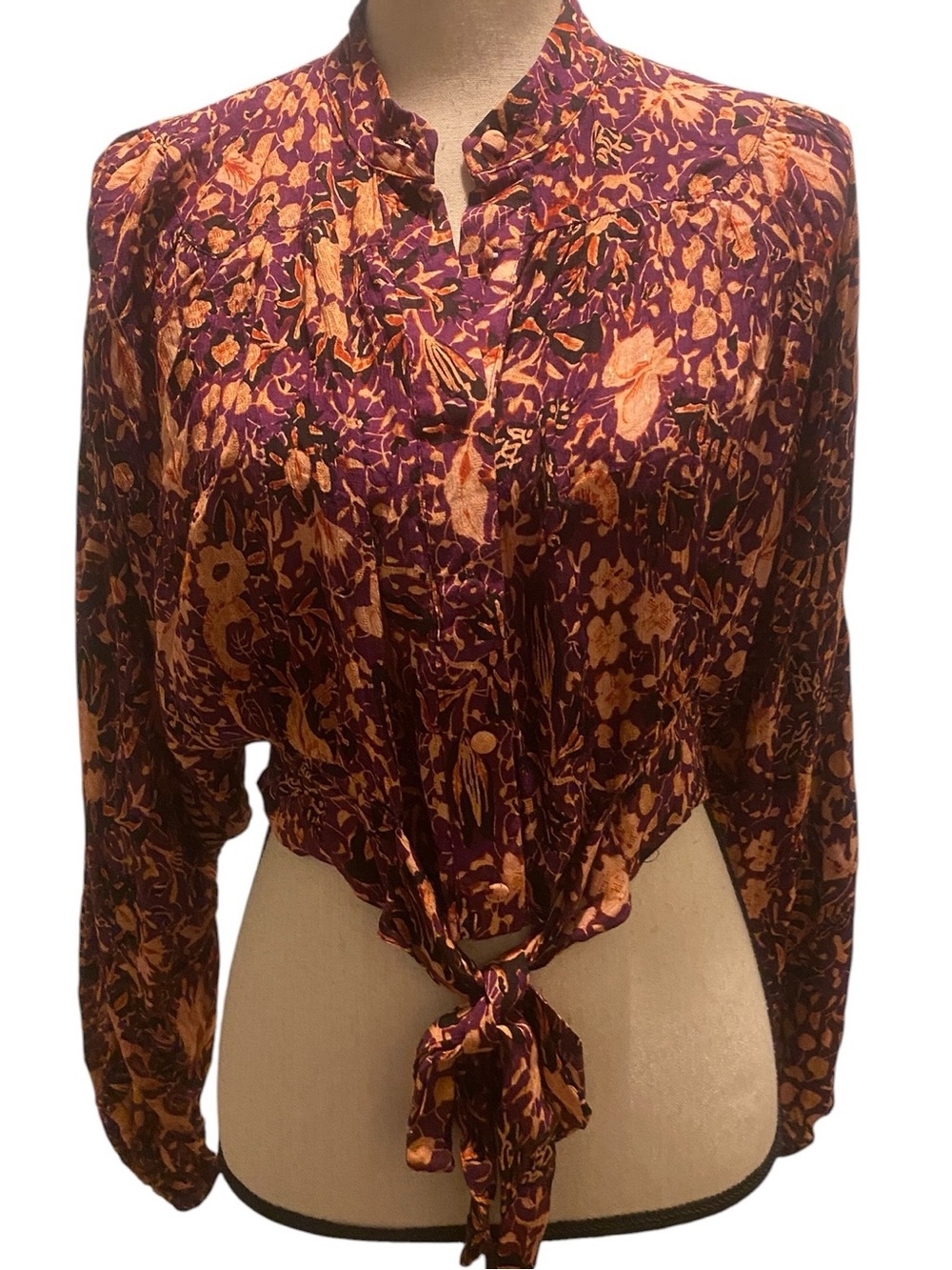 Rachel Zoe Women’s Floral Tie-Front Crop Blouse new size small
